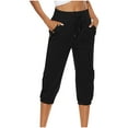thumbnail image 1 of Capri Pants for Women Cotton Linen Plus Size Cargo Pants Capris Elastic High Waisted 3/4 Slacks with Multi Pockets (4X-Large, Black), 1 of 7