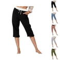 thumbnail image 1 of Capri Pants for Women Cotton Linen Summer Casual Elastic Waist Straight Leg Cropped Sweatpants with Pockets, 1 of 7