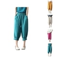 thumbnail image 1 of Capri Pants for Women Cotton Linen Summer Casual Lightweight Elastic Waist Ruffled Hem Cropped Harem Pants with Pockets, 1 of 6