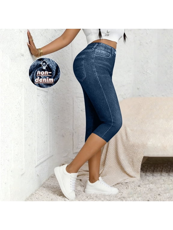 Capri Pants for Women Crop Leggings High Waist Skinny Stretch Pull on Casual Cropped Jean Pants Summer Fashion
