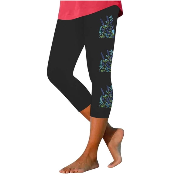 Capri Pants for Women Cute Print Workout Leggings High Waisted Yoga Workout Pants Casual Summer Beach Capris Cropped Bottoms