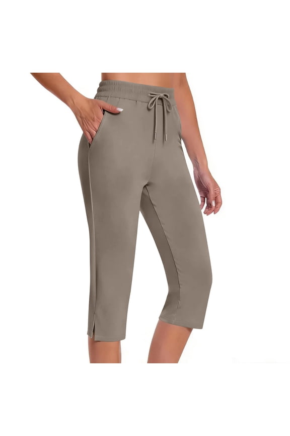 Capri Pants for Women Drawstring Elastic Dressy Waist Workout Athletic Yoga Pant with Pockets