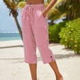 thumbnail image 1 of Capri Pants for Women Drawstring Elastic Waist Loose Fit Summer Casual Cotton Linen Capris with Pockets, 1 of 6