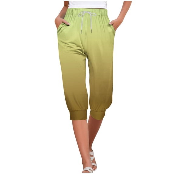 Capri Pants for Women Drawstring Elastic Waist Pants Loose Solid Sweatpants Lounge Cropped Pants with Pockets Tummy Control Pants