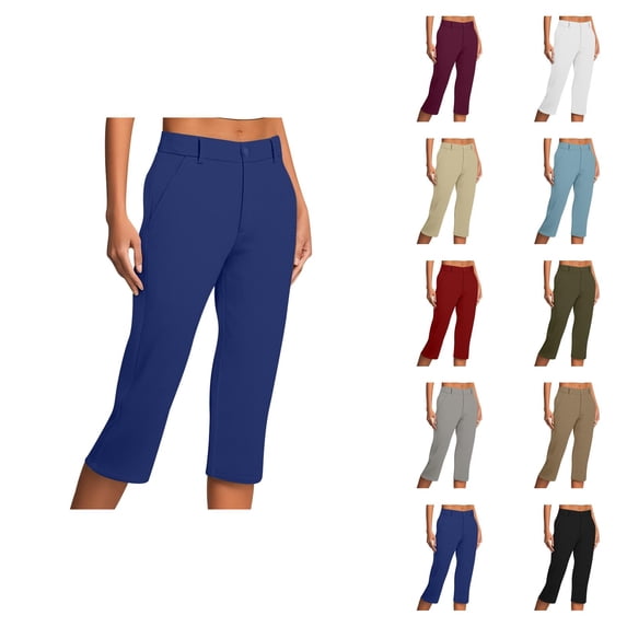 Capri Pants for Women Dressy Casual Slim Fit Straight Leg Office Work Pants Cropped Slacks with Pockets