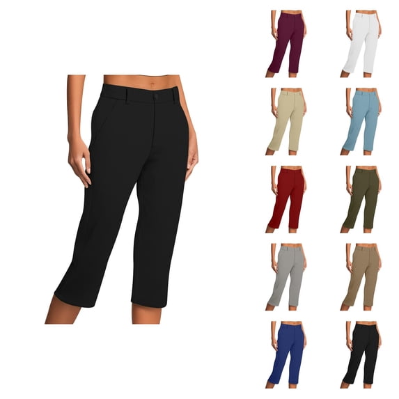 Capri Pants for Women Dressy Casual Slim Fit Straight Leg Office Work Pants Cropped Slacks with Pockets
