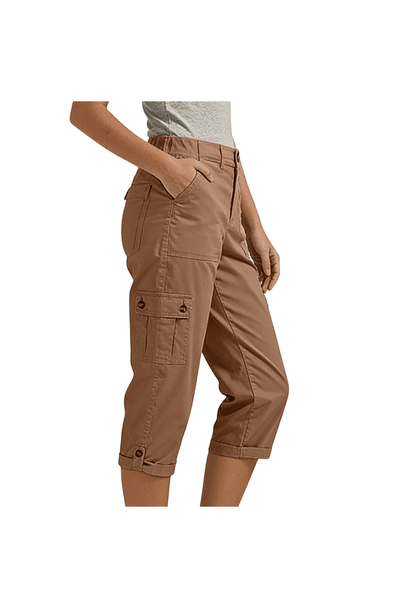 Capri Pants for Women Dressy Petite Stretchy Cargo Capris Comfort Lightweight Pull On Capri Pants Outdoor with Pockets Coffee M