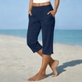 thumbnail image 1 of Capri Pants for Women Elastic Waist Relaxed Fit Casual Soft Cotton Linen Pants with Pockets Summer Outdoor Athletic Hiking Navy 2XL, 1 of 7