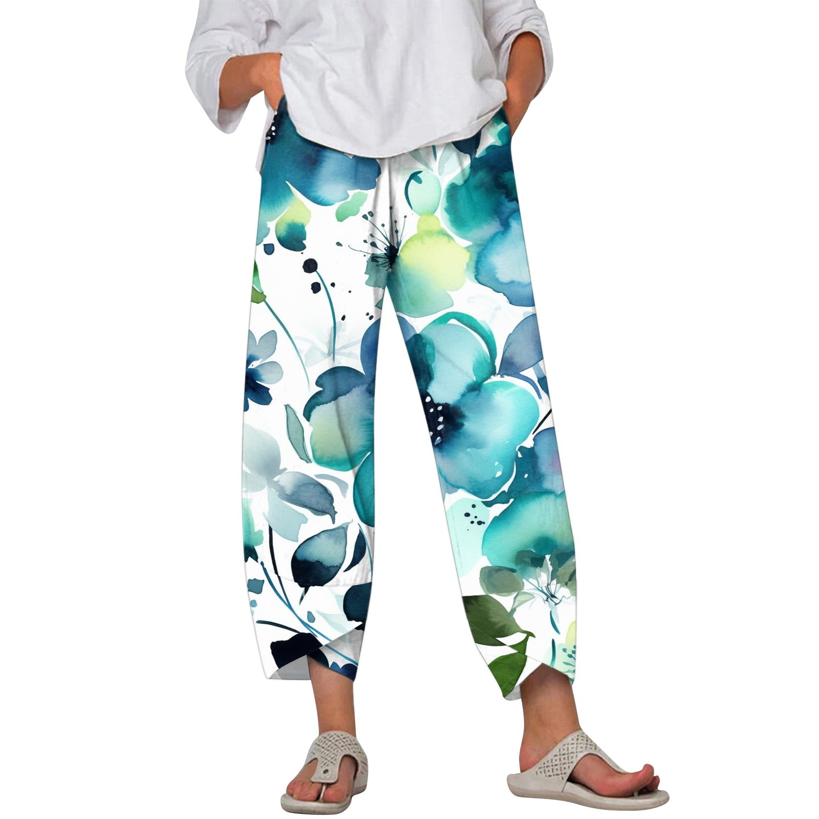 Capri Pants for Women High Waist Casual Straight Leg High Waist Stretch Pants Trendy Summer Knee