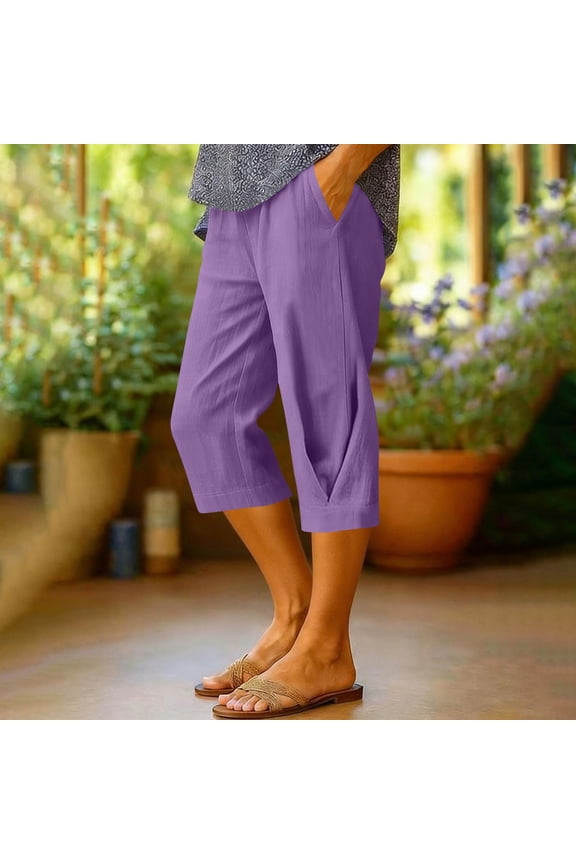 Capri Pants for Women High Waist Drawstring Casual Cropped Trousers with Pockets Summer Casual Loose Beach Long Shorts