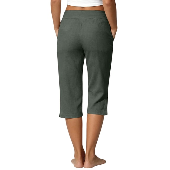 Capri Pants for Women High Waist Relaxed Fit Casual Soft Cotton Linen Pants with Pockets Summer Outdoor Athletic Hiking