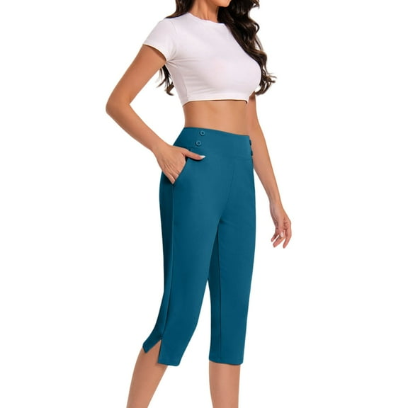 Capri Pants for Women High Waist Workout Cropped Yoga Pants with Pockets Straight Leg Knee Length Work Capris