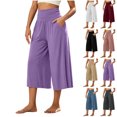 thumbnail image 1 of Capri Pants for Women High Waist Workout Yoga Pants with Pockets Lightweight Wide Leg Cropped Trousers Loungewear, 1 of 7