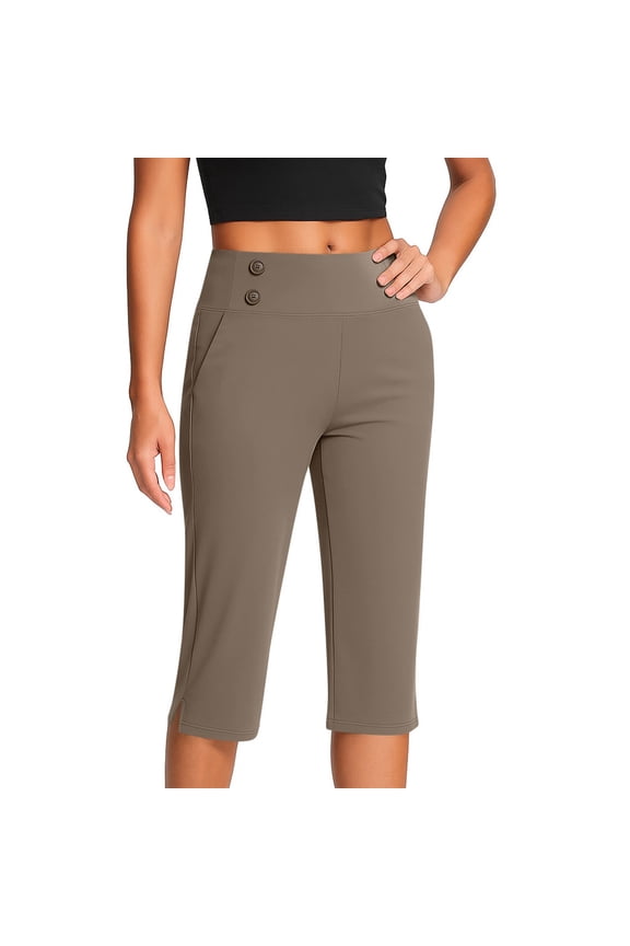 Capri Pants for Women High Waisted Dress Pants Business Casual Crop Office Work Trousers Capris Slacks with Pockets(Coffee,M)