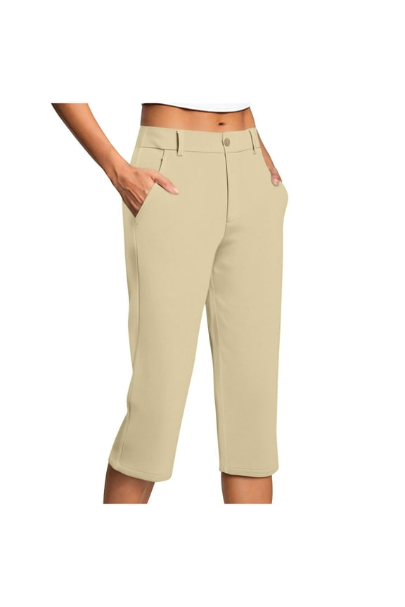 Capri Pants for Women High Waisted Pull On Elastic Waist Dressy Casual Stretchy Capris Trousers Pants Pockets, Limited Time Clearance