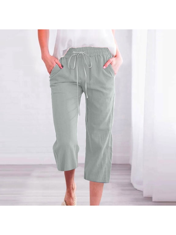 Capri Pants for Women High Waisted Relaxed Fit Elastic Knit Waist Casual Capris Trousers Cropped Pants Mint Green XXXL