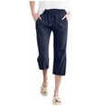 thumbnail image 1 of Capri Pants for Women High Waisted Relaxed Fit Elastic Knit Waist Casual Capris Trousers Cropped Pants Navy XL, 1 of 5