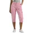 thumbnail image 1 of Capri Pants for Women High Waisted Solid Color Pentagonal Pants With Elastic Waist Casual Work Clothes Belt Pockets, 1 of 7
