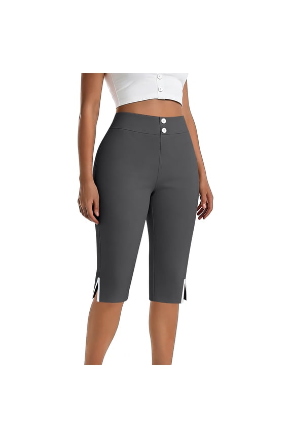 Capri Pants for Women High Waisted Solid Color Split-leg Button Pants Yoga Pants