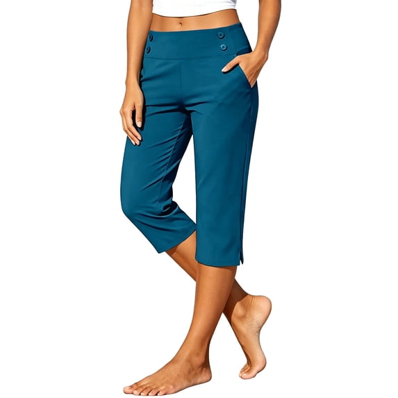 Capri Pants for Women High Waisted Straight Leg Stretchy Lightweight Yoga Trousers Casual Work Golf Leggings with Pockets