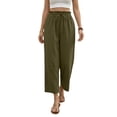 thumbnail image 1 of Capri Pants for Women High Waisted Wide Leg Casual Lounge Pant Summer Adjustable Drawstring Trousers with Pockets Army Green L, 1 of 8