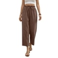 thumbnail image 1 of Capri Pants for Women High Waisted Wide Leg Casual Lounge Pant Summer Adjustable Drawstring Trousers with Pockets Brown S, 1 of 8