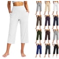 thumbnail image 1 of Capri Pants for Women High Waisted Workout Yoga Capris Leggings Straight Leg Athletic Cropped Pants with Pockets White XL, 1 of 6