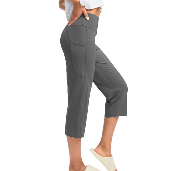 Capri Pants for Women High Waisted Yoga Pants with Pockets - Cropped Workout Leggings for Athletic, Casual Summer Dark Gray M