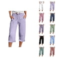 thumbnail image 1 of Capri Pants for Women Lightweight Breathable Lightweight Elastic Waist Relaxed Fit Straight Leg Capris with Pockets, 1 of 6