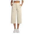 thumbnail image 1 of Capri Pants for Women Lightweight Business Casual Work Travel Hiking Walking with Pockets Zipper Button Pant Size S-2XL, 1 of 9