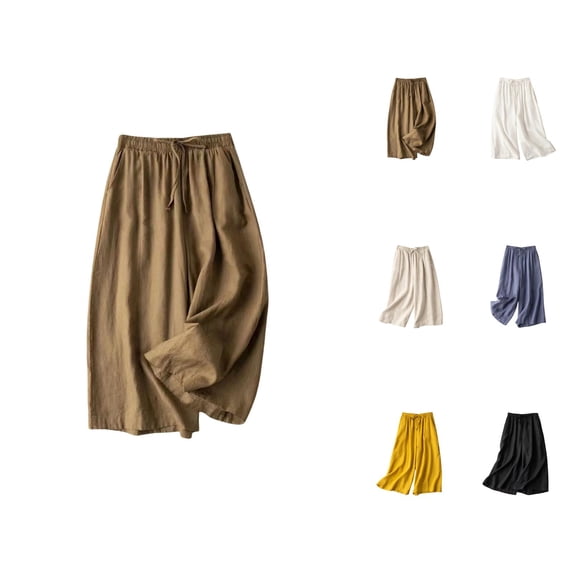 Capri Pants for Women Lightweight Elastic High Waist Wide Leg Loose Flowy Cropped Pants with Pockets Womens Capris