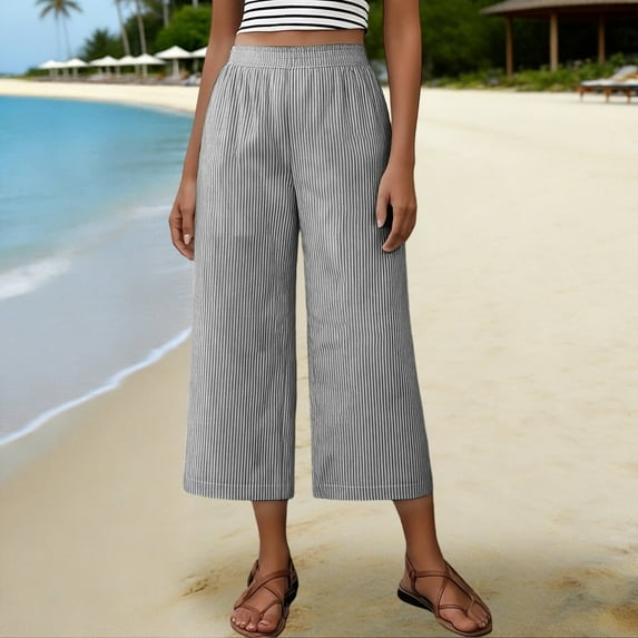 Capri Pants for Women Multi Colored Linen Cropped Trousers Extra Large Patch Pocket Cropped Trousers Cropped Trousers Size S-2XL