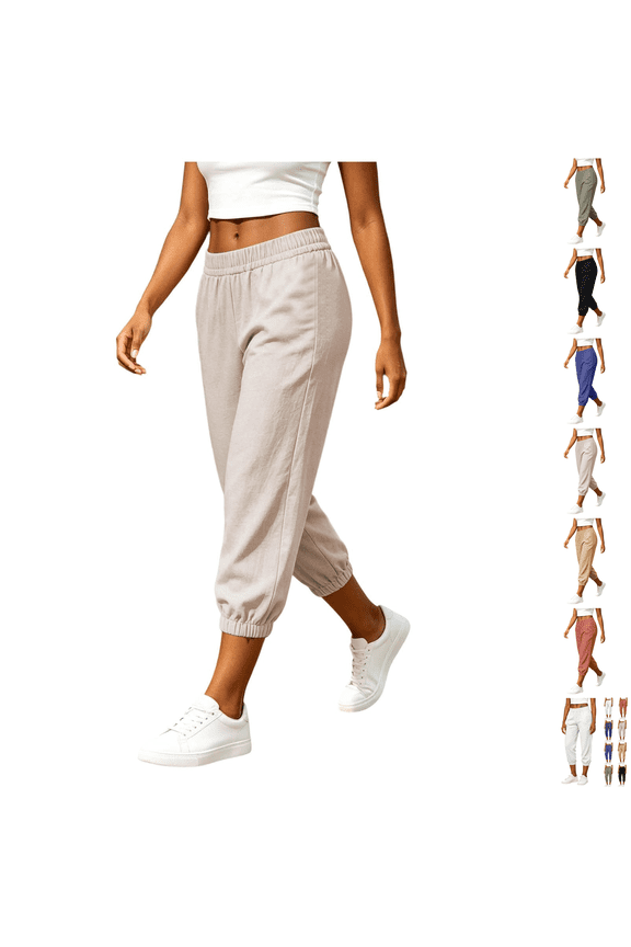 Capri Pants for Women Petite Below Knee Pull on Capris Elastic Hem Hiking Summer Clothes Khaki S