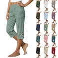 thumbnail image 1 of Capri Pants for Women Petite Tailored Split Button Elastic Waist Capris Pockets Fashion Side Button Designs Capri, 1 of 7
