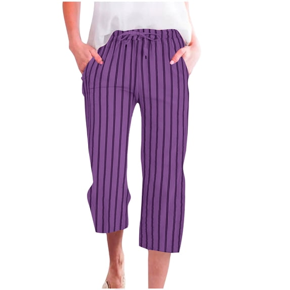 Capri Pants for Women Plus Size Casual Loose With Drawstring Lace Up Pockets Fashionable Printing Cropped Pants