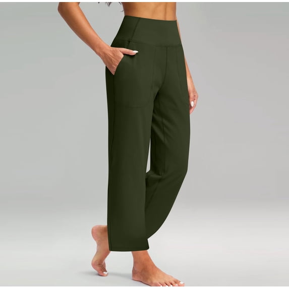 Capri Pants for Women Plus Size High Waisted Stretch Cropped -Golf Workout Yoga Work Dressy Casual Business Pants & Daily Wear 01-Army Green L