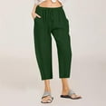 thumbnail image 1 of Capri Pants for Women Plus Size, Women Casual Linen Drawstring Elastic Waist Wide Leg Pants Cropped Trousers(Army Green,XXXXXL), 1 of 5