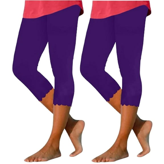 Capri Pants for Women Plus Size, Xunlbb 2PCWomen's Summer High Waisted Solid Color Capris Matching Slim Fitting Yoga Gym Pants(Purple,M)