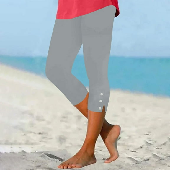 Capri Pants for Women Plus Size,Xunlbb Women's Summer High Waisted Solid Color Capris Matching Slim Fitting Yoga Gym Pants on Clearance,Gray M