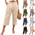 thumbnail image 1 of Capri Pants for Women Relaxed Fit Dressy Capris Pant Pleated Business Casual Work Trousers with Pockets Khaki 2XL, 1 of 5