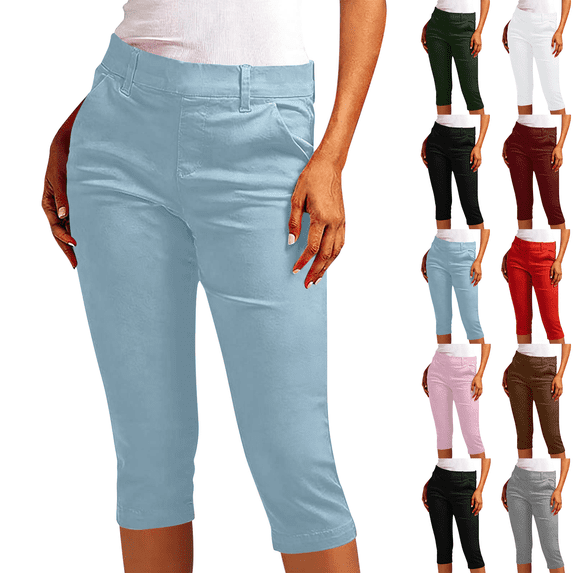 Capri Pants for Women Slim Fit Elastic High Waist Casual Capris Stretch Breathable Summer Outdoor Hiking Cropped Pants,Sizes S-3XL