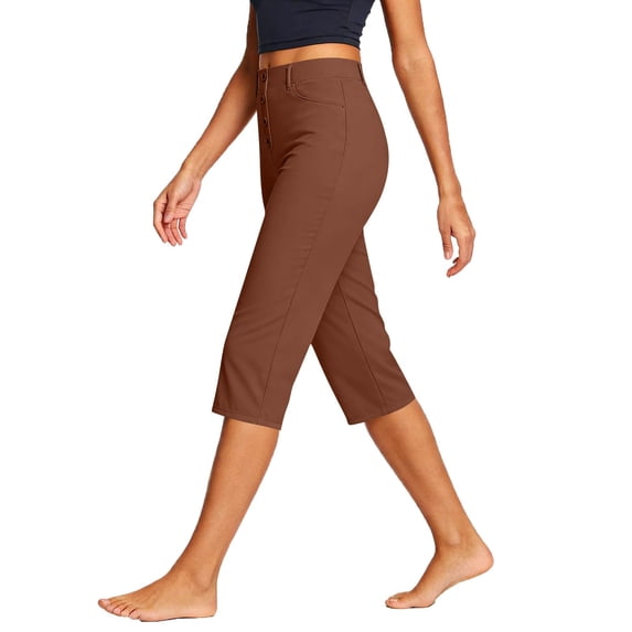 Capri Pants for Women Slim Fit Women's Capris Stretch Dressy Capris Pant with Pockets Summer Work Casual 02-Brown M