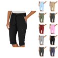 thumbnail image 1 of Capri Pants for Women Spring Summer Elastic High Waist Row Up Hem Cropped Hiking Pants with Pockets Womens Capris, 1 of 7
