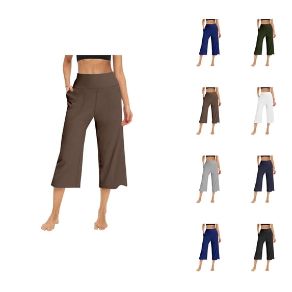 Capri Pants for Women Spring Summer Elastic High Waist Wide Leg Capri Sweatpants Yoga Pants with Pockets