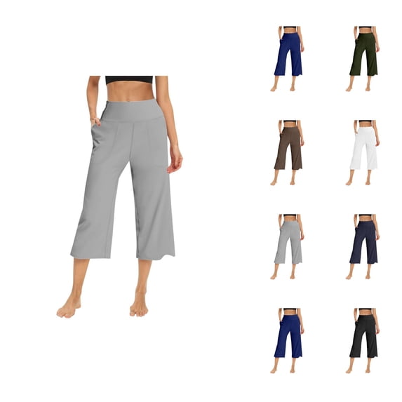 Capri Pants for Women Spring Summer Elastic High Waist Wide Leg Capri Sweatpants Yoga Pants with Pockets