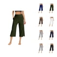 thumbnail image 1 of Capri Pants for Women Spring Summer Elastic High Waist Wide Leg Capri Sweatpants Yoga Pants with Pockets, 1 of 7