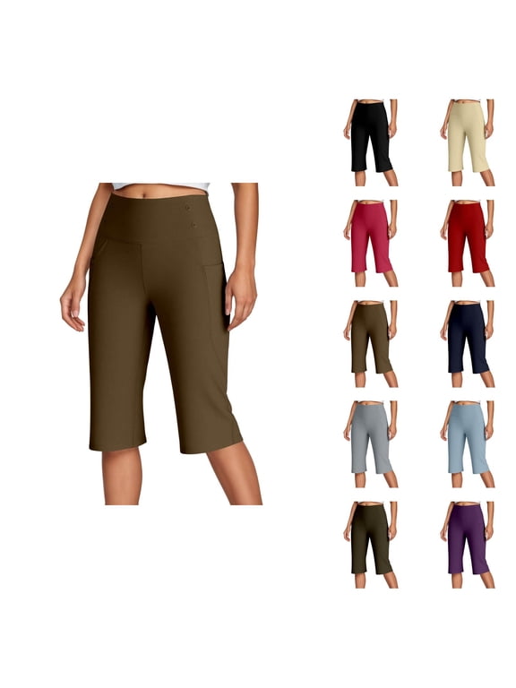 Capri Pants for Women Spring Summer Elastic High Waist Wide Straight Leg Loose Workout Yoga Pants Capris with Pockets