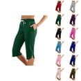 thumbnail image 1 of Capri Pants for Women Spring Summer Elastic Mid Waist Side Slit Hem Casual Cropped Pants Capris with Pockets, 1 of 5