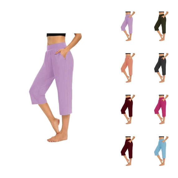 Capri Pants for Women Spring Summer Elastic Waist Relaxed Fit Capri Sweatpants with Pockets Womens Capris
