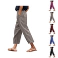 thumbnail image 1 of Capri Pants for Women Spring Summer Elastic Waist Relaxed Fit Straight Leg Linen Cropped Pants with Pockets, 1 of 5